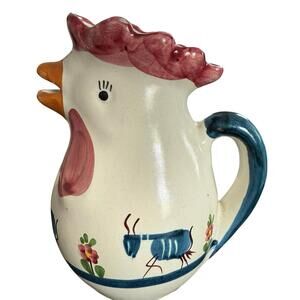 Italian Rooster Ceramic Creamer Signed Giovanni Vietri Italy Some Paint Loss